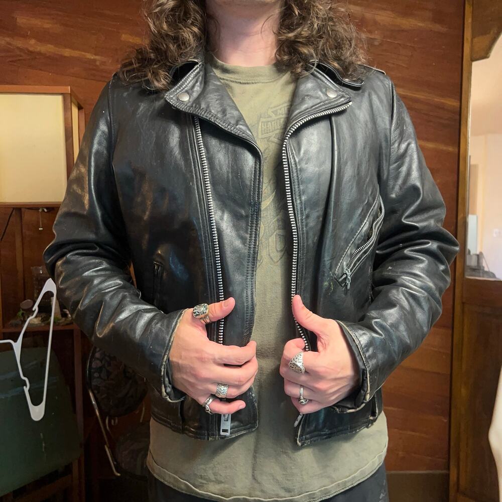 VINTAGE 80s Harley Davidson Motorcycle Jacket Size 40 Tall Leather Distressed